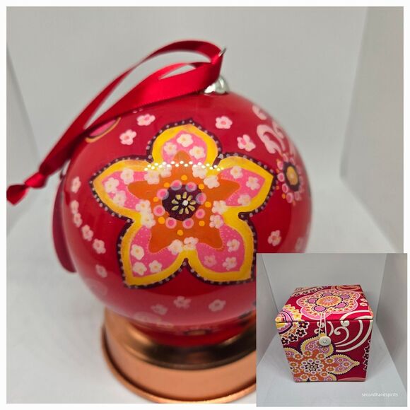 Vera Bradley Raspberry Fizz Glass Ball Ornament Christmas W Box - Picture 1 of 9